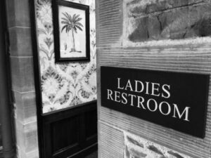 The entrance to a ladies restroom